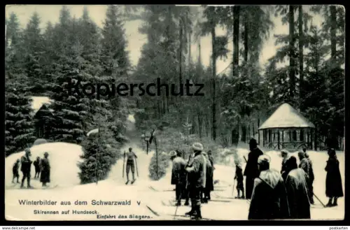 ALTE POSTKARTE SKIRENNEN AUF HUNDSECK EINFAHRT DES SIEGERS WINTERBILDER AUS DEM SCHWARZWALD ski racing Bühl postcard