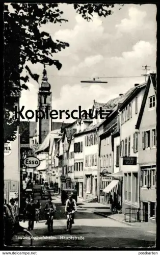 ÄLTERE POSTKARTE TAUBERBISCHOFSHEIM HAUPTSTRASSE ESSO TANKSTELLE filling station verm. Opel postcard Ansichtskarte cpa