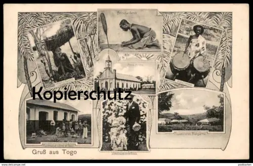 ALTE POSTKARTE GRUSS AUS TOGO FETISCH ANBETEN AGUENIVE ATAKPAME MISSIONSSCHULE KATCHIST KOLONIE SIGNALTROMMLER colony