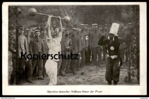 ALTE POSTKARTE SPORTFEST DEUTSCHER SOLDATEN HINTER DER FRONT GEWICHTHEBEN SPORT weightlifting haltérophilie cpa postcard