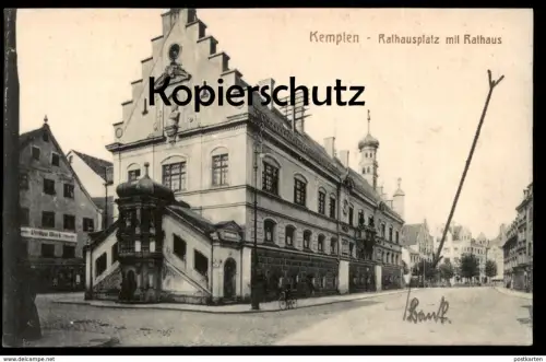 ALTE POSTKARTE KEMPTEN RATHAUSPLATZ MIT RATHAUS Geschäft Philipp Mark Ansichtskarte AK cpa postcard Bayern