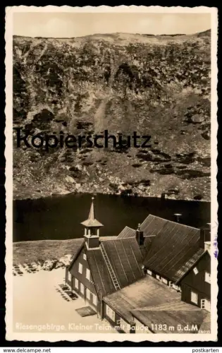 ALTE POSTKARTE RIESENGEBIRGE 1937 KLEINER TEICH MIT BAUDE 1183 M SEEHÖHE Karpacz Krummhübel Schlesien AK postcard cpa