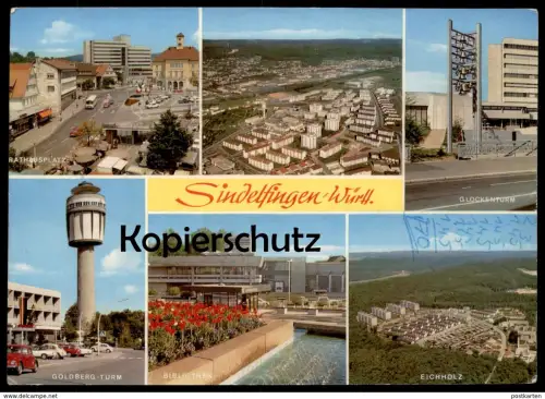 ÄLTERE POSTKARTE SINDELFINGEN BIBLIOTHEK EICHHOLZ GOLDBERG-TURM GLOCKENTURM library postcard cpa AK Ansichtskarte