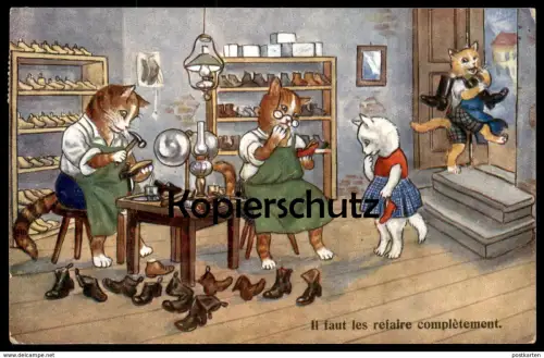 ALTE POSTKARTE KATZEN VERMENSCHLICHT Schuster Schuhmacher Schuhe Schuh cat cats chat chats Katze postcard cpa Kätzchen