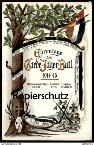 ALTE POSTKARTE FRANKREICH EHRENTAGE GARDE-JÄGER-BATL. 1915 MONS DINANT BRANGES PT. MORIN YSER NIEUPORT LINGEKOPF cpa AK