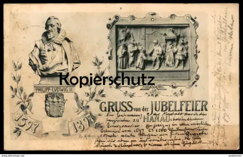 ALTE POSTKARTE GRUSS VON DER JUBELFEIER ZU HANAU 1897 VERFASSER SCHREIBT VOM FESTZUG Ansichtskarte AK cpa postcard