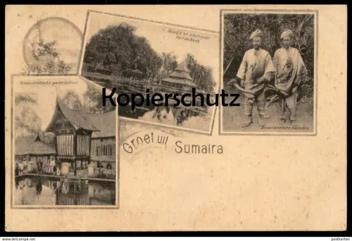 ALTE POSTKARTE GROET UIT SUMATRA PADDISCHUUR VISCHVYVER FORT DE ROCK MALEIERS DUTCH EAST INDIES Indonesia Indonesien