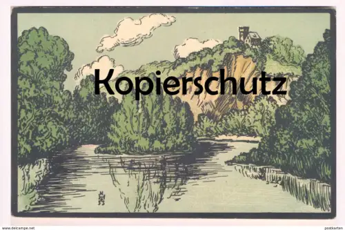 ALTE POSTKARTE COBLENZ HOTEL U. CAFÉ RITTERSTURZ VON DEN RHEINANLAGEN GESEHEN Steindruck Steinzeichnung Koblenz AK