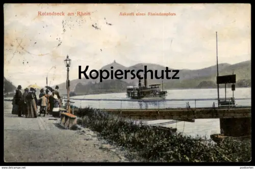 ALTE POSTKARTE ROLANDSECK ANKUNFT EINES RHEINDAMPFERS Remagen Dampfer Dampfschiff Schiff KD Ansichtskarte postcard cpa