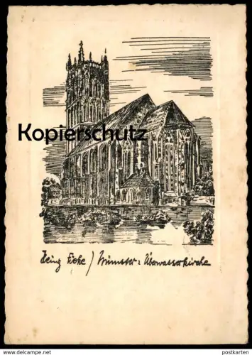 ALTE KÜNSTLER POSTKARTE MÜNSTER WESTFALEN ÜBERWASSERKIRCHE SIGN. HEINZ FICKE Ansichtskarte AK cpa postcard