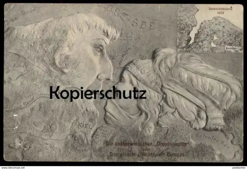 ALTE POSTKARTE KIEL DAS GRÖSSTE NATURSPIEL EUROPAS DREADNOUGHTS faces face visage fantasy surrealisme S.M.S Lübeck