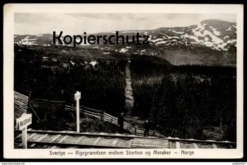 ALTE POSTKARTE STORLIEN OG MERAKER NORWEGEN NORGE SVERIGE RIGSGRAENSE RIKSGRANS border Grenze Stortien Sweden postcard