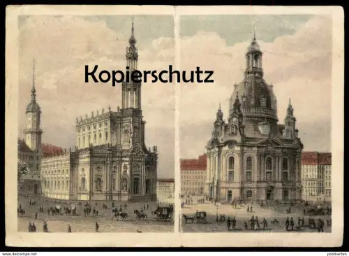 ALTE LITHO POSTKARTE DRESDEN UM 1850 HOFKIRCHE VON CHIAVERI FRAUENKIRCHE VON GEORG BAEHR Ansichtskarte postcard cpa AK