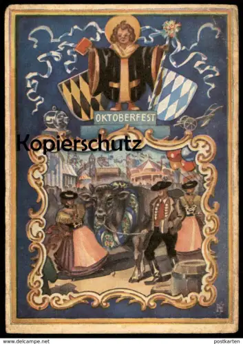 ALTE POSTKARTE GRUSS VOM OKTOBERFEST FESTPOSTKARTE DER STADT MÜNCHEN MÜNCHENER FESTKREIS Ansichtskarte AK cpa postcard