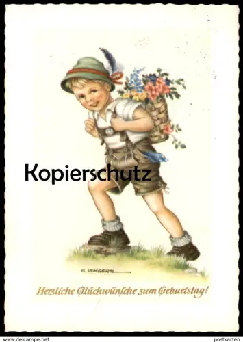 ALTE KÜNSTLER POSTKARTE GLÜCKWÜNSCHE ZUM GEBURTSTAG WANDERER JUNGE SIGN. G. LAMBERTZ Kind boy cpa postcard Ansichtskarte