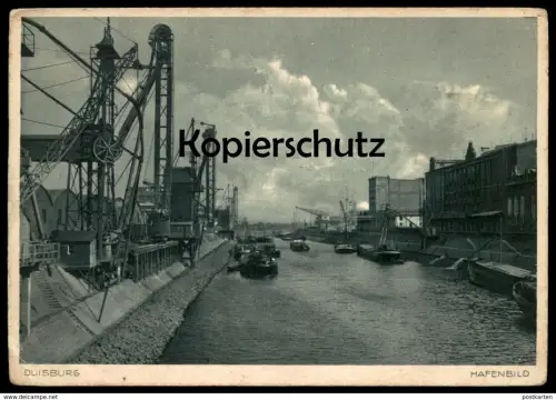 ALTE POSTKARTE DUISBURG HAFENBILD SCHIFFE KRAN crane grue cargo ship Hafen port Ansichtskarte cpa AK postcard