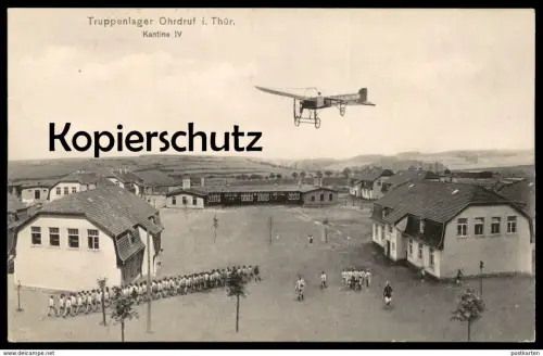 ALTE POSTKARTE TRUPPENLAGER KANTINE IV OHRDRUF FLUGZEUG TAUBE ? Plane Airplane Avion aircraft aeroplane camp postcard AK