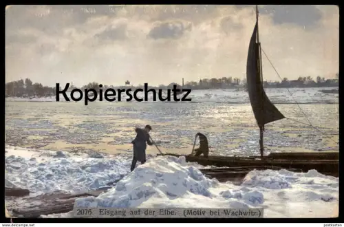 ALTE POSTKARTE EISGANG AUF DER ELBE MOTIV BEI WACHWITZ DRESDEN NENKE & OSTERMAIER PHOTOCHROMIE Ansichtskarte postcard AK