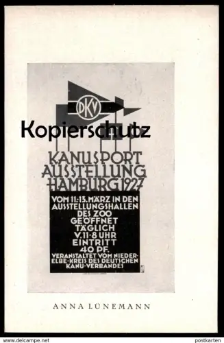 ALTE POSTKARTE KANUSPORT AUSSTELLUNG HAMBURG 1927 ANNA LÜNEMANN KANU canoe kayak Ansichtskarte AK cpa postcard