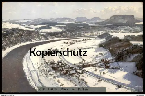 ALTE POSTKARTE BASTEI BLICK NACH RATHEN SCHNEE WINTER NENKE & OSTERMAIER DRESDEN PHOTOCHROMIE Ansichtskarte postcard cpa