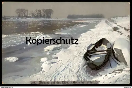 ALTE POSTKARTE EISGANG AUF DER ELBE MOTIV BEI PILLNITZ DRESDEN NENKE & OSTERMAIER PHOTOCHROMIE Ansichtskarte postcard AK