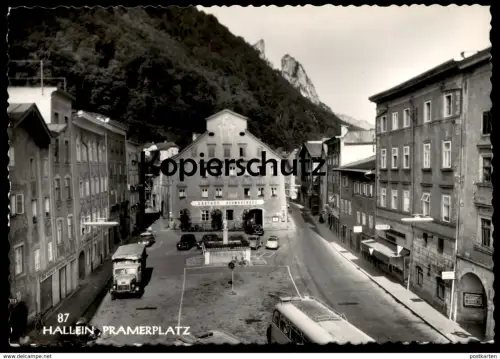 ALTE POSTKARTE HALLEIN PRAMERPLATZ GASTHOF SCHWARZBRÄU HANS-PRAMER-PLATZ STEYR ? LKW BUS truck lorry Ansichtskarte AK
