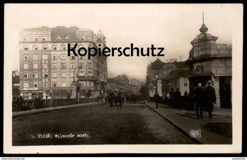 ALTE POSTKARTE PLZEN WILSONUV MOST KutschePilsen Ceska republika Tschechien Czech republic AK Ansichtskarte cpa postcard