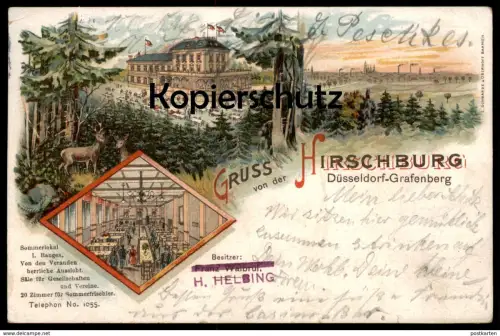 ALTE LITHO POSTKARTE DÜSSELDORF GRAFENBERG GRUSS VON DER HIRSCHBURG BES. H. HELBING cpa postcard AK Ansichtskarte