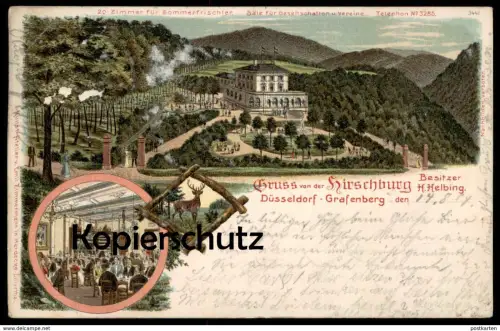 ALTE LITHO POSTKARTE DÜSSELDORF GRAFENBERG GRUSS VON DER HIRSCHBURG BES. H. HELBING cpa postcard AK Ansichtskarte