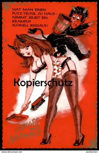 ÄLTERE POSTKARTE GRUSS VOM KRAMPUS EROTIK erotism eroticism erotisme sexy Teufel devil diable postcard cpa Ansichtskarte