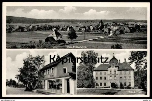 ALTE POSTKARTE HEROLDSBACH BAYERN BÄCKEREI UND LEBENSMITTEL GEORG ORT SCHLOSS THURN Oberfranken Ansichtskarte postcard
