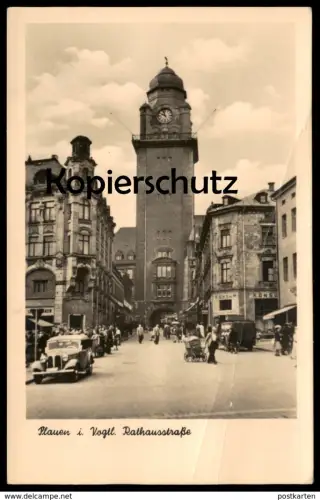 ALTE POSTKARTE PLAUEN RATHAUSSTRASSE HANDKARREN KONSUM OLDTIMER VOGTLAND Ansichtskarte postcard cpa AK
