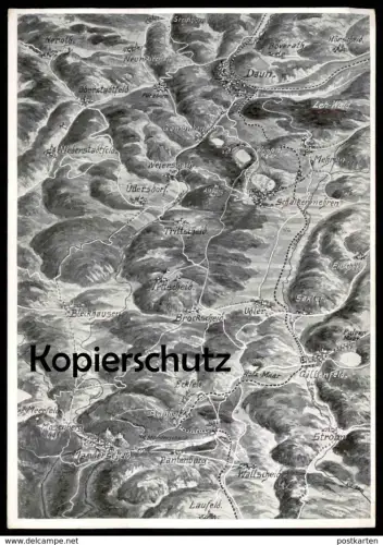 ALTE POSTKARTE RELIEFKARTE DER VULKANISCHEN EIFEL DAUN LAUFELD BLECKHAUSEN NEROTH STROHN LANDKARTE map postcard AK