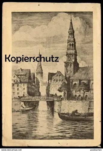 ALTE KÜNSTLER POSTKARTE HANSESTADT HAMBURG CATHARINENKIRCHE MIT STECKELHÖRNFLEET SIGN. OTTO THÄMER Ansichtskarte AK