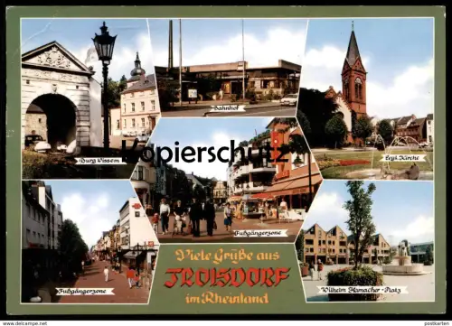 ÄLTERE POSTKARTE GRÜSSE AUS TROISDORF FUSSGÄNGERZONE ELEKTRO MENNE PORST DAK TEPPICH SEFAT Ansichtskarte AK cpa postcard