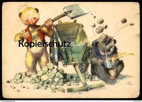 ÄLTERE POSTKARTE TEDDY BÄR ESSEN SUPPE HUMOR PECH bear ours humour cpa Ansichtskarte postcard AK