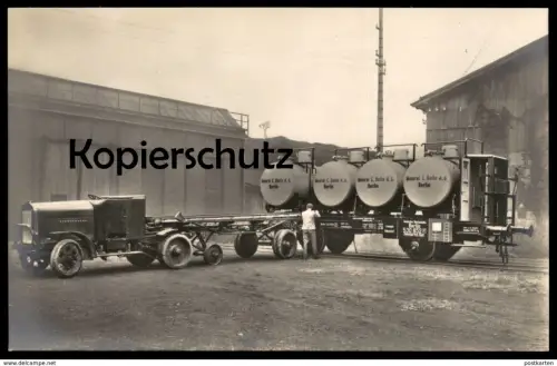 ALTE POSTKARTE UMSCHLAG EISENBAHN AUF LKW C. BOLLE MEIEREI BERLIN LOKOMOTIVBAU KRUPP ESSEN truck Ansichtskarte postcard