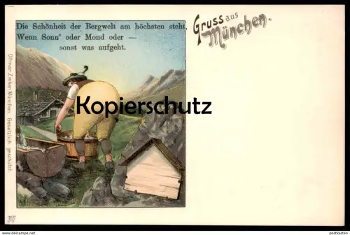 ALTE LITHO POSTKARTE GRUSS AUS MÜNCHEN SCHÖNHEIT DER BERGWELT Hintern buttocks rear butt fessier Ansichtskarte postcard