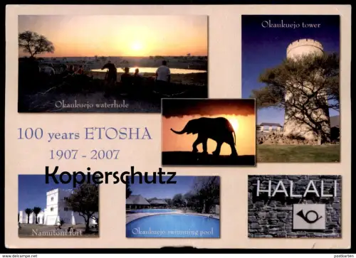 POSTKARTE 100 YEARS ETOSHA 1907-2007 NAMIBIA OKAUKUEJO WATERHOLE HALALI NAMUTONI FORT Elephant Elefant Namibie Zebra