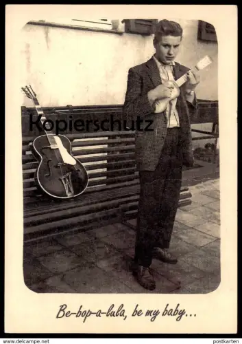 NEUERE POSTKARTE MIT ALTEM MOTIV BE BOP A LULA BE MY BABY GITARRE Gene Vincent guitar music cpa postcard Ansichtskarte