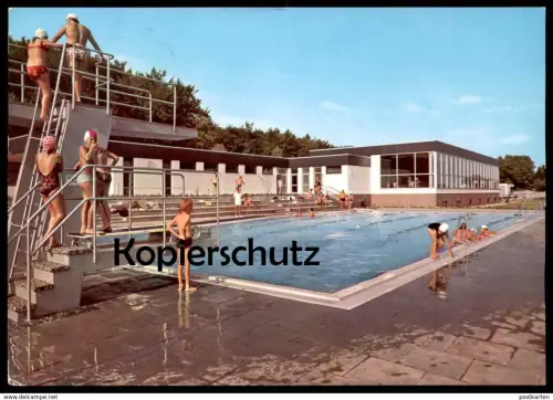 ÄLTERE POSTKARTE LIENEN IN WESTFALEN HALLEN-FREIBAD Sprungturm pool piscine Teutoburger Wald postcard Ansichtskarte cpa