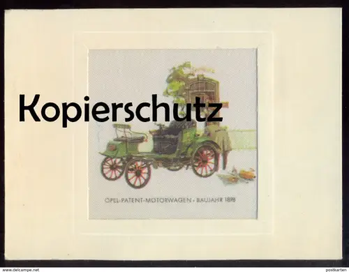 ALTE KARTE SEIDENBILD OPEL PATENT MOTORWAGEN 1898 Seide silk Format 14 x 10,5 cm