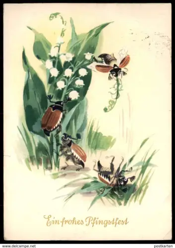 ÄLTERE POSTKARTE EIN FROHES PFINGSTFEST PFINGSTEN MAIKÄFER SPASS RUTSCHEN Pentecôte pentecost chafer gibus cpa AK