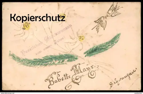 ALTE POSTKARTE BABETTE MAYR SCHWANGAU HERZLICHEN GLÜCKWUNSCH ZUM NEUEN JAHRE EDELWEISS Neujahr postcard Ansichtskarte