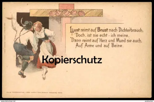 ALTE POSTKARTE DICHTER LUST REIMT SICH AUF BRUST HERZ MUND ARME BEINE Poet Gedicht Leipzig breast postcard Ansichtskarte