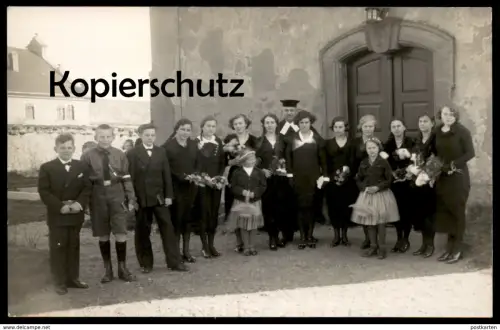 ALTE ORIGINAL FOTO POSTKARTE KINDER VOR KIRCHE VERM. KONFIRMATION PFARRER H-JUGEND UNIFORM postcard cpa photo