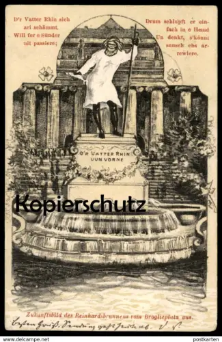 ALTE POSTKARTE STRASSBURG ZUKUNFTSBILD REINHARDSBRUNNEN VOM BROGLIEPLATZ VATTER RHIN Vater Rhein Strasbourg Dialekt