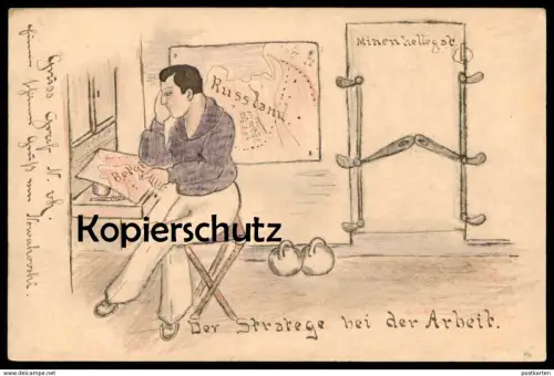 ALTE POSTKARTE ORIGINAL SOLDATENZEICHNUNG SCHIFF RUSSLAND 1. WELTKRIEG Russia La Russie Militär Soldaten Hellegat ship