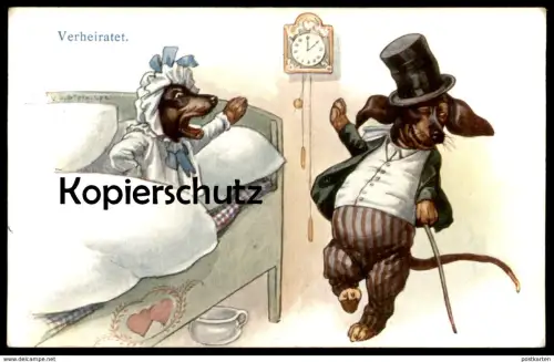 ALTE POSTKARTE DACKEL VERMENSCHLICHT VERHEIRATET Hund Dachshund Teckel married dog chien Ansichtskarte AK postcard cpa