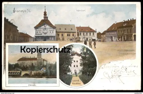 ALTE POSTKARTE BRANDYS NAD LABEM STARÁ BOLESLAV NÁMESTÍ ZÁMEK LÁZNE HOUSTKA Ansichtskarte postcard cpa AK